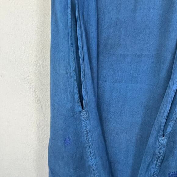 Sakkas Maxi Dress Size S/M Blue Stonewash Fringed Boho India Festival Pockets - Picture 6 of 14